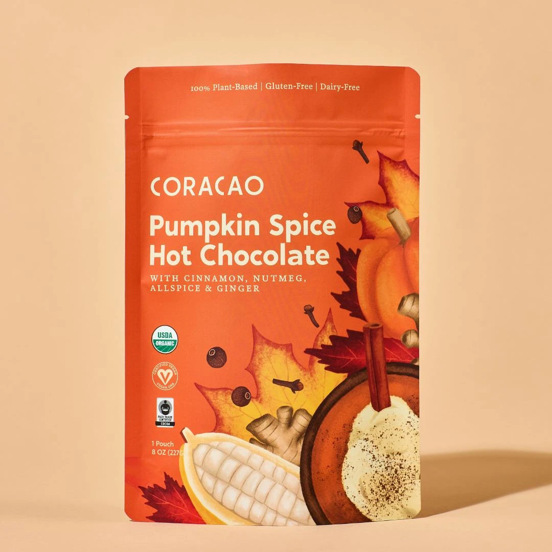 Vegan Pumpkin Spice Hot Chocolate – creamy cacao and warm spices for the perfect fall treat.
